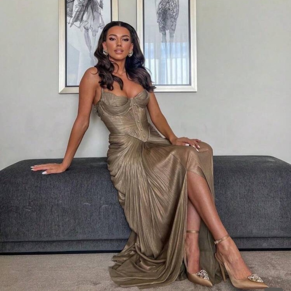 Luxurious White Gold Full Length Gown